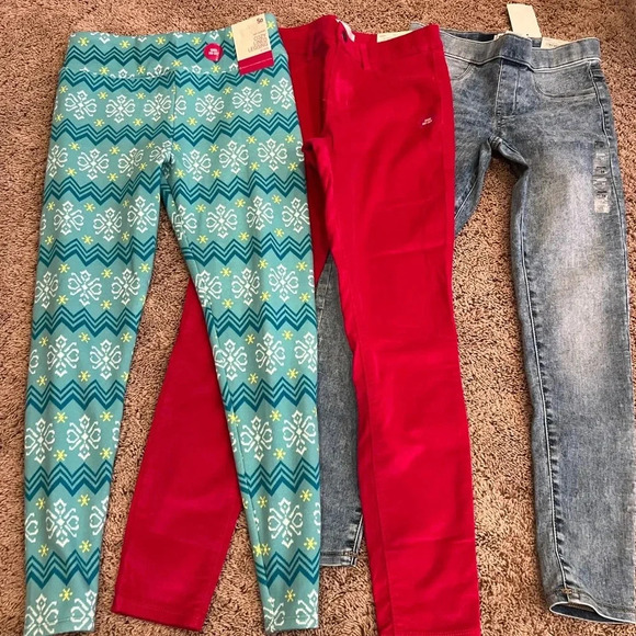NWT new Set of 3 SO leggings jeggings girls 14 pink green blue denim - Picture 1 of 17